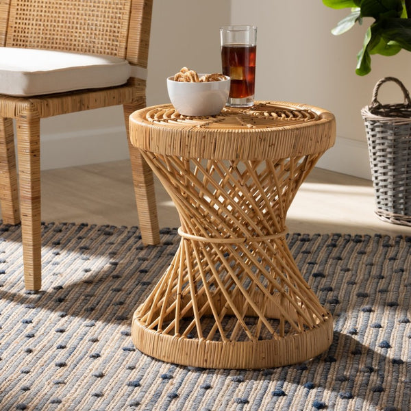 Baxton Studio bali Seville Rattan End Table - Handmade Tropical Elegance with Curved Frame & Natural Finish Decor Seville-Natural-ET