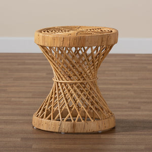 Baxton Studio bali Seville Rattan End Table - Handmade Tropical Elegance with Curved Frame & Natural Finish Decor Seville-Natural-ET