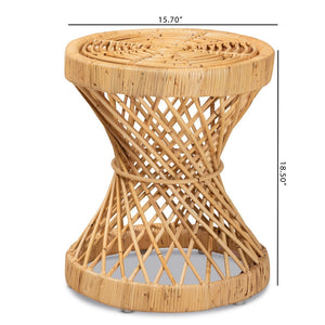 Baxton Studio bali Seville Rattan End Table - Handmade Tropical Elegance with Curved Frame & Natural Finish Decor Seville-Natural-ET