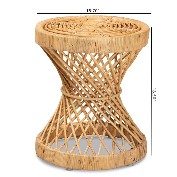 Baxton Studio bali Seville Rattan End Table - Handmade Tropical Elegance with Curved Frame & Natural Finish Decor Seville-Natural-ET