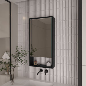 English Elm Rectangle Modern Medicine Cabinet with Mirror Wenge — Slim 3-Shelf Wall Storage, Elegant Powder Room Upgrade B06280281