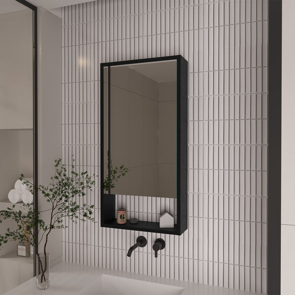 English Elm Rectangle Modern Medicine Cabinet with Mirror Wenge — Slim 3-Shelf Wall Storage, Elegant Powder Room Upgrade B06280281