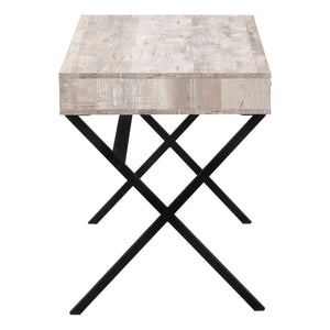 English Elm Computer Modern Tempered Glass Desk with Reclaimed Wood-Look Top and Single Storage Drawer, 48" taupe 53 L x 27 W x 7 H B2710P219774