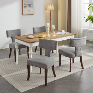 English Elm Mid Curved Back Dining Chairs Set of 2 with Copper Nail Trim, High-Density Foam Seats, Walnut Legs Gray W1143P186367