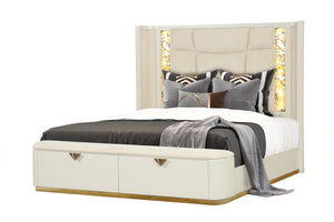 English Elm La Pierre King Upholstered Bed with Ambient LED Headboard, Built-In Storage Drawers, Gold Accents B009S01930