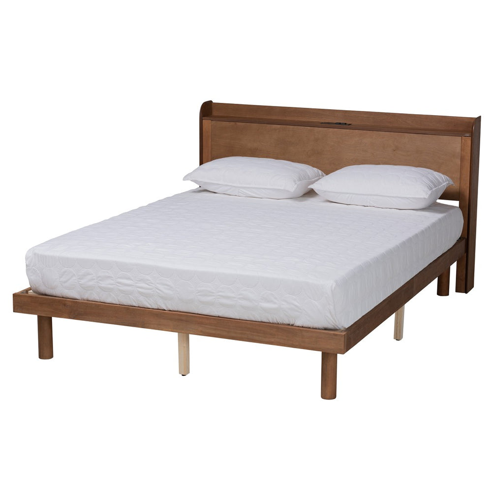 Baxton Studio Baxton Studio Decker Mid-Century Modern Walnut Brown Platform Bed with Built-In Charging Station Full MG0081S-Walnut-Full