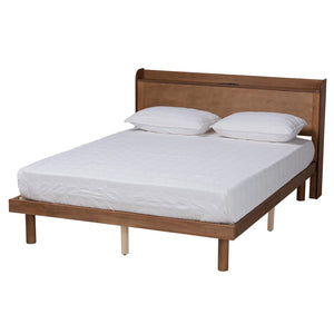 Baxton Studio Baxton Studio Decker Mid-Century Modern Walnut Brown Platform Bed with Built-In Charging Station Full MG0081S-Walnut-Full