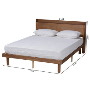 Baxton Studio Baxton Studio Decker Mid-Century Modern Walnut Brown Platform Bed with Built-In Charging Station Full MG0081S-Walnut-Full