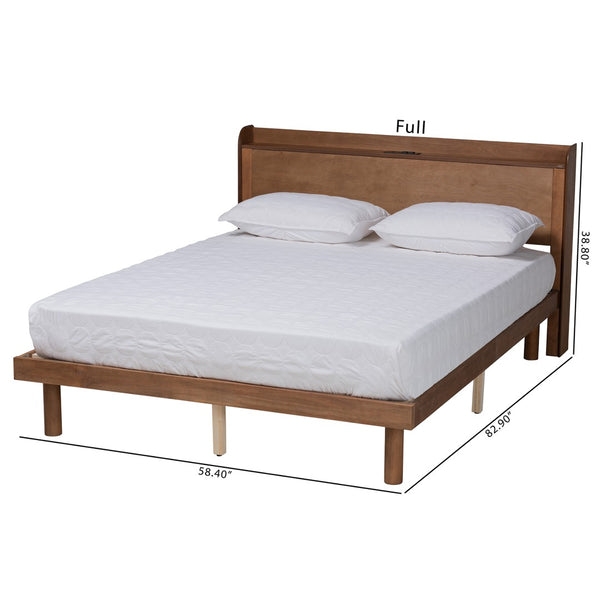 Baxton Studio Baxton Studio Decker Mid-Century Modern Walnut Brown Platform Bed with Built-In Charging Station Full MG0081S-Walnut-Full