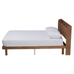 Baxton Studio Baxton Studio Decker Mid-Century Modern Walnut Brown Platform Bed with Built-In Charging Station Full MG0081S-Walnut-Full