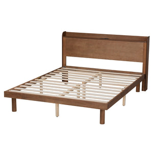 Baxton Studio Baxton Studio Decker Mid-Century Modern Walnut Brown Platform Bed with Built-In Charging Station Full MG0081S-Walnut-Full