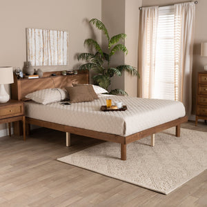 Baxton Studio Baxton Studio Decker Mid-Century Modern Walnut Brown Platform Bed with Built-In Charging Station Full MG0081S-Walnut-Full