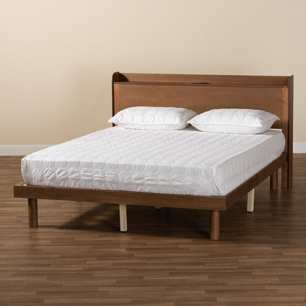 Baxton Studio Baxton Studio Decker Mid-Century Modern Walnut Brown Platform Bed with Built-In Charging Station Full MG0081S-Walnut-Full