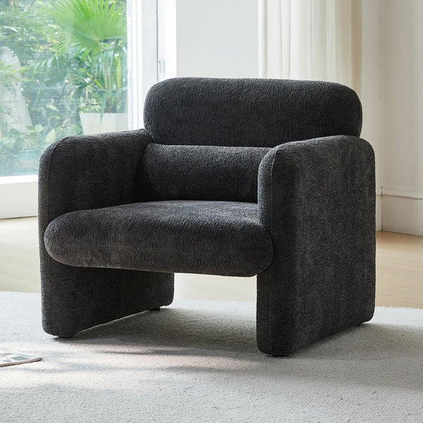 English Elm Best-selling Boucle Cloud Chair Curved Plush Upholstered Armchair with Lumbar Pillow Included Antique Dark Grey W1765P334057