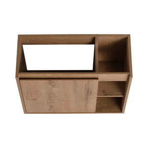 English Elm 24'' Floating Wall Mounted Bathroom Vanity with Ceramic Sink and Soft Close Cabinet Imitative Oak W999P426630