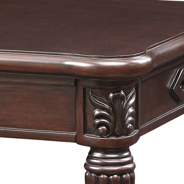 English Elm Espresso Romantic Turned-Leg End Table with Carved Fluting, Raised Trim Detail, Sturdy Wood Surface B062P189181