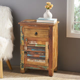 Christopher Knight Home® - Noble House - Laveer Boho Handcrafted Wooden Side Table with Drawer, Distressed Paint