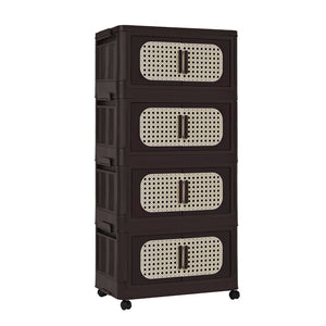 English Elm Retro Brown 20" Wide Folding Storage Cabinet - 4 Tiers, Collapsible Design With Wheels For Easy Mobility W2873P366399-GIGA