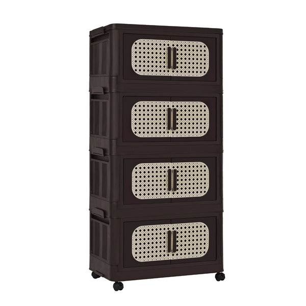 English Elm Retro Brown 20" Wide Folding Storage Cabinet - 4 Tiers, Collapsible Design With Wheels For Easy Mobility W2873P366399-GIGA