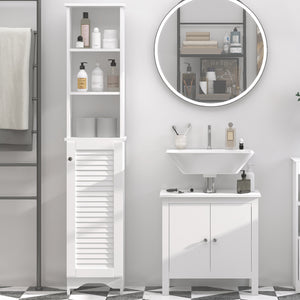 English Elm HOMCOM Vertical Bathroom Linen Cabinet 65" Tall Freestanding Storage Tower with 3 Adjustable Shelves, White W2225P200481