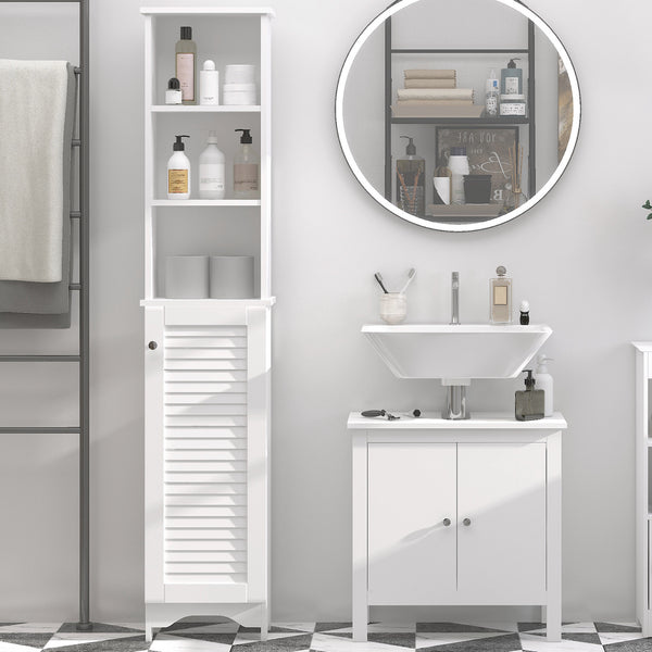 English Elm HOMCOM Vertical Bathroom Linen Cabinet 65" Tall Freestanding Storage Tower with 3 Adjustable Shelves, White W2225P200481