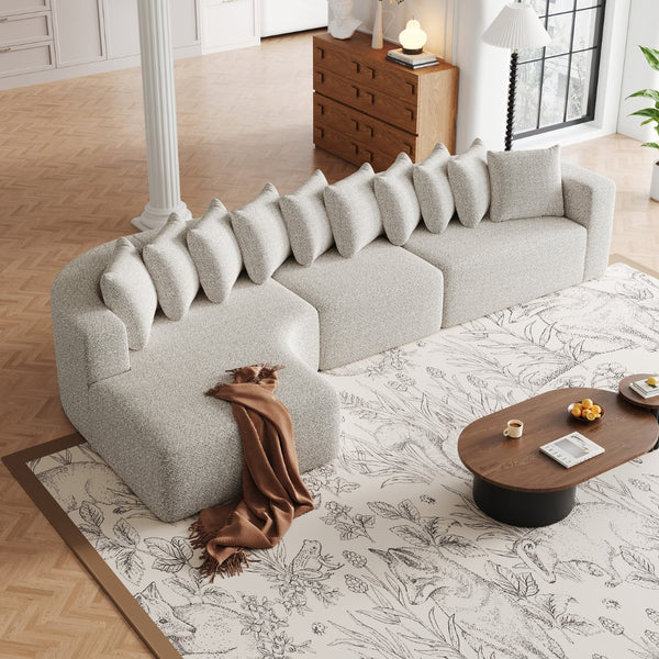 English Elm 131.1-inch Chenille Cloud Curved Sectional with Chaise and Ten Plush Pillows W3505S00010