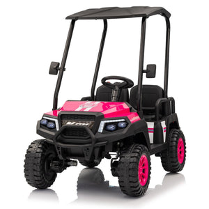 English Elm 24v Kids Electric Ride on Truck Four Seat All Wheel Drive Spring Suspension Sunshade Pink W1578P381257