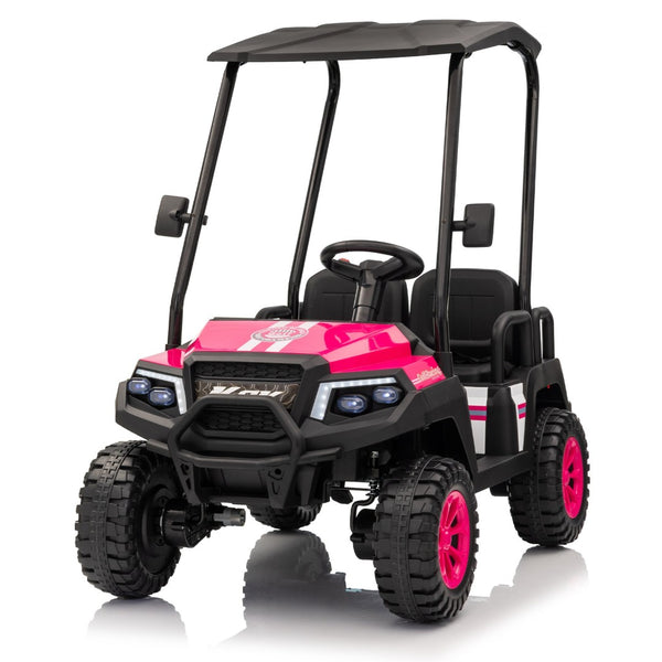 English Elm 24v Kids Electric Ride on Truck Four Seat All Wheel Drive Spring Suspension Sunshade Pink W1578P381257