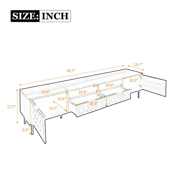 English Elm 78 Inch Walnut Media Console with Slatted Doors Iron Legs and Cable Management N710P373605Q