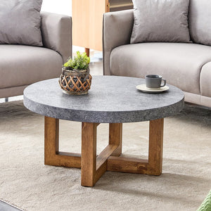 English Elm Modern Gray Texture MDF Round Coffee Table 31.4" – Retro Cross-Leg Design, Thick Top, Sturdy, Sleek Decor W1151P209822