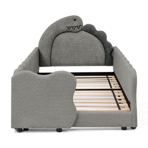 English Elm Twin Dinosaur Boucle Upholstered Kids Bed Solid Wood Frame with Padded Safety Rails Grey W1413P384918