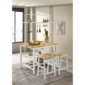 English Elm Cowichan Farmhouse Kitchen Island with Butcher Block Top Open Shelves and Pot Rack B062S01487
