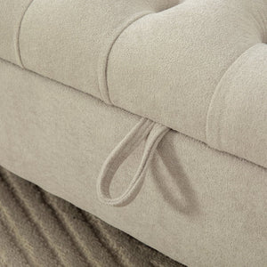English Elm 65.75" Wide Upholstered Storage Bench Napped Fabric Rolled Arms Rubberwood Legs Greige W3098P397302
