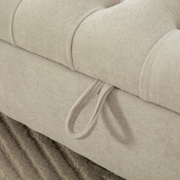 English Elm 65.75" Wide Upholstered Storage Bench Napped Fabric Rolled Arms Rubberwood Legs Greige W3098P397302