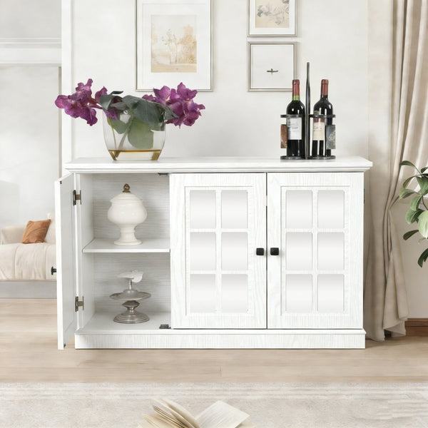 English Elm 45" Mirrored Acrylic Door Sideboard Mdf Buffet Cabinet with Adjustable Shelves White Oak W2899P372749