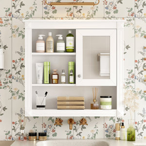 English Elm 32'' Bathroom Wall Cabinet Mirror — 32-inch Wall-Mounted Medicine Cabinet with Adjustable Shelves for Streamlined Bathroom Storage and Stylish Organization White N710P254922K