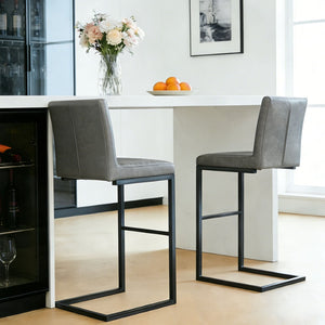 English Elm Faux Leather Counter Stools Set of Two Ergonomic Curved Back Metal Frame Kitchen Seating W5096P400662