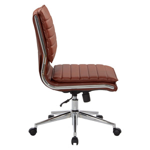 OSP Home Furnishings Armless Mid-back Faux Leather Office Chair with Lumbar Support and Chrome Base Saddle SPX23592C-U41