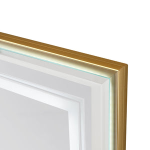English Elm 40*30inch LED Bathroom Mirror with Beveled Edge, Front & Backlit 3-Color Dimmable IP54 Anti-Fog Gold W2091P214095