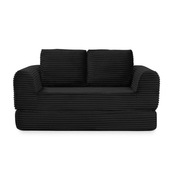 English Elm 2-in-1 Corduroy Futon Loveseat Sleeper Modular Floor Couch for Studio Living Rooms Black W1117P415686