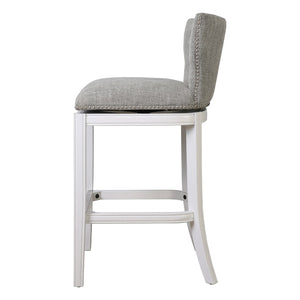 English Elm 26" Tufted Gray Upholstered Swivel Counterstool White Frame for Kitchen Islands B2751P436467