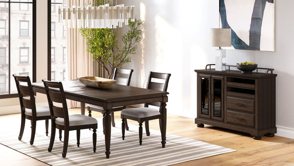 English Elm Deep Coffee Sever Solid Wood & MDF Server Cabinet with Glass Doors, Metal Accents, 2 Shelves, 2 Drawers, Coffee Finish B2699P208297