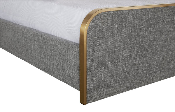 Sunpan Tometi Bed - Sleek Modern Design with Curved Upholstered Headboard and Brushed Gold Accents King