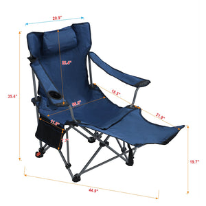 English Elm Outdoor Camping Chair Recliner Adjustable 3-Level Folding Portable with Cup Holder, Side Pockets, Dark Blue W2297P316508