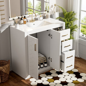 English Elm 36'' Bathroom Vanity with Ceramic Sink Combo Solid Wood Frame Soft-Closing Drawers Ample Storage Elegance White N710P243327K