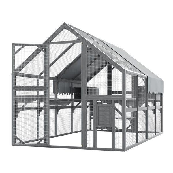 English Elm Cat, Cat Outdoor Wooden Enclosure with Seven Platforms Resting Boxes and Waterproof Canopy W1598S00040