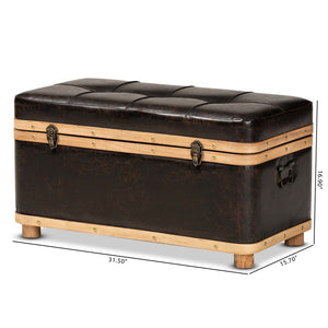 Baxton Studio Baxton Studio Gendry Large Storage Ottoman - Rustic Dark Brown Faux Leather & Oak Wood Design JY20B054L-Dark Brown-Large Otto