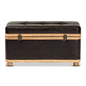 Baxton Studio Baxton Studio Gendry Large Storage Ottoman - Rustic Dark Brown Faux Leather & Oak Wood Design JY20B054L-Dark Brown-Large Otto