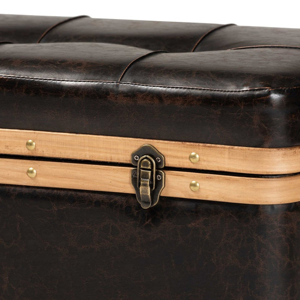 Baxton Studio Baxton Studio Gendry Large Storage Ottoman - Rustic Dark Brown Faux Leather & Oak Wood Design JY20B054L-Dark Brown-Large Otto