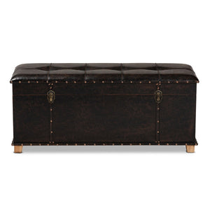 Baxton Studio Baxton Studio Janna Rustic Storage Ottoman - Dark Brown Faux Leather with Oak Finish & Brass Accents JY20B055L-Dark Brown-Large Otto